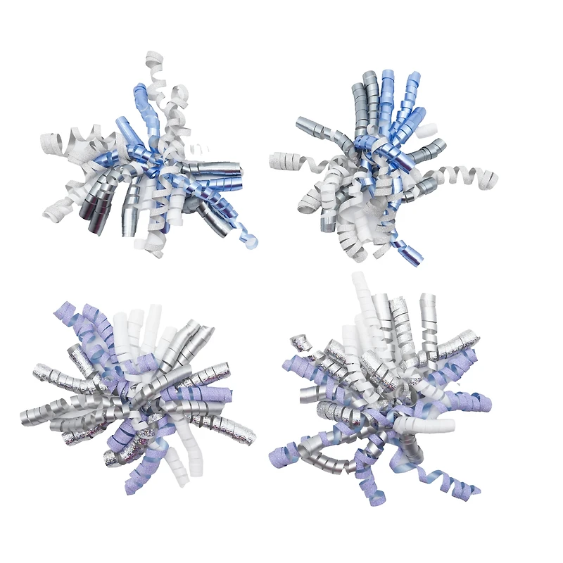 Nœuds bouclés Sassy Santa bleu, blanc et argent, ensemble de 4 mcx par Holiday Time