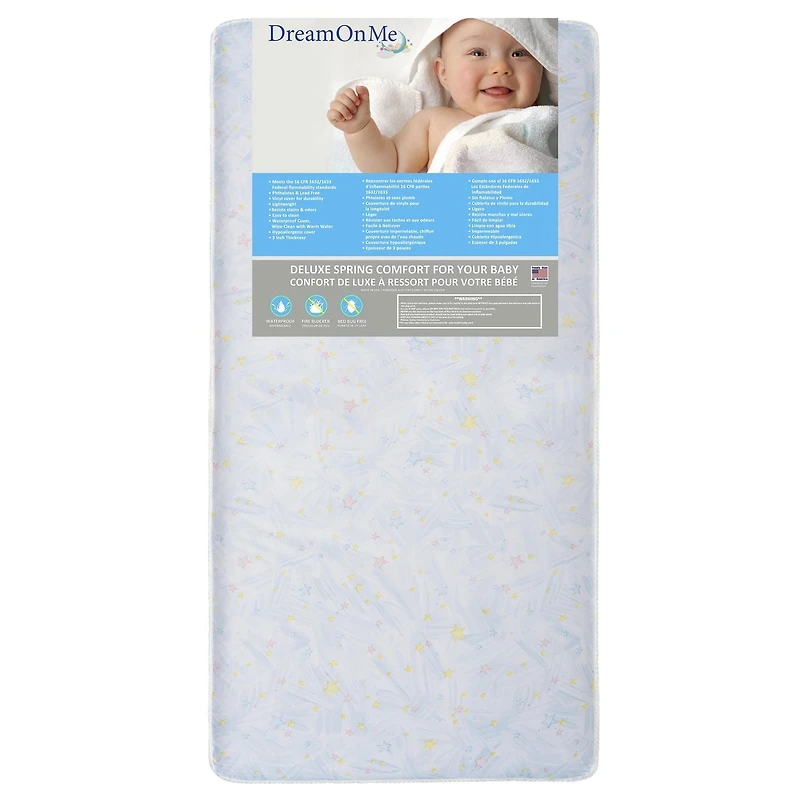 Dream On Me Stars Bright Crib and Toddler 180 Coil Mattress, Model #153-180