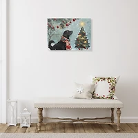 Led Canvas Wall Art (Dog Looking At Christmas Tree)