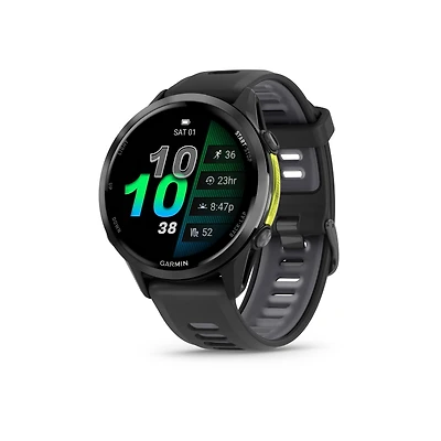 Montre intelligent GPS Garmin Forerunner® 970 - Titane DLC gris carbone avec boîtier noir et bracelet blanc translucide