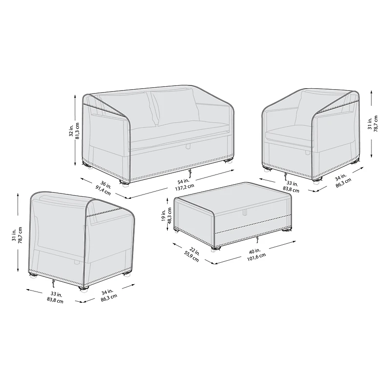 Ensemble de housses de meuble de patio noires 137,2 cm x 91,4 cm x 81,3 cm avec fermetures à boucle Mainstays (4 pièces)