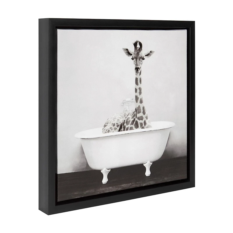 DesignOvations Baby Giraffe in the Tub Framed Canvas Wall Art, 14" x 14"