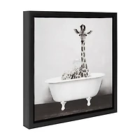 DesignOvations Baby Giraffe in the Tub Framed Canvas Wall Art, 14" x 14"