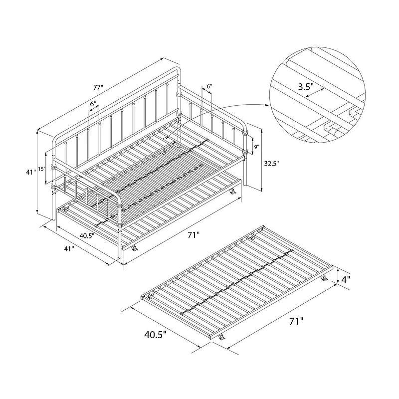 DHP Wallace Metal Daybed with Trundle