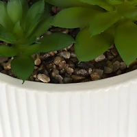 DesignOvation 6.25"H Tabletop Artificial Succulents in White Ribbed Pot