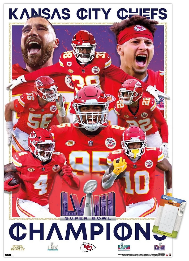 NFL Kansas City Chiefs - Super Bowl LVIII Champions Wall Poster, 14.725" x 22.375" Framed