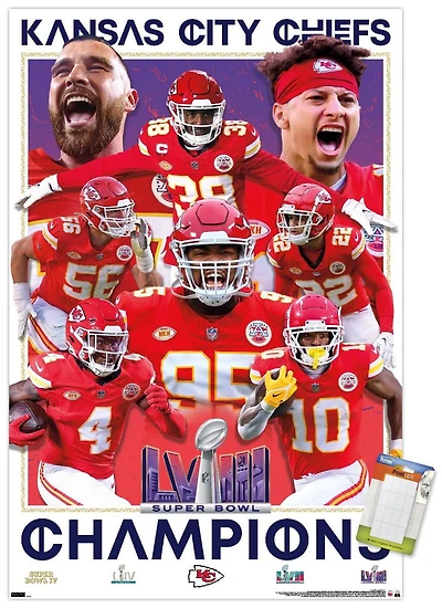 NFL Kansas City Chiefs - Super Bowl LVIII Champions Wall Poster, 14.725" x 22.375" Framed