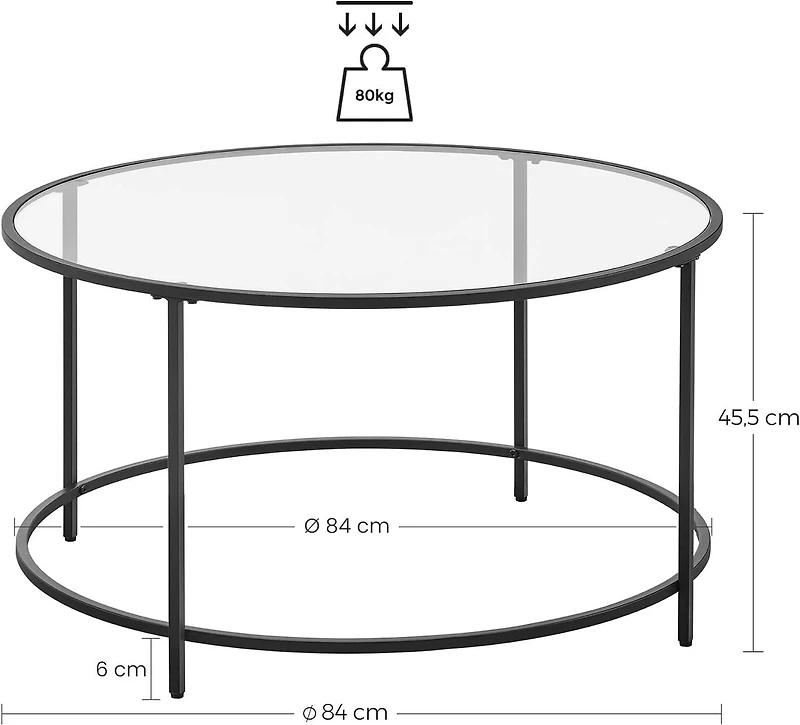 Table basse ronde Boutique Home avec structure en métal et plateau en verre trempé