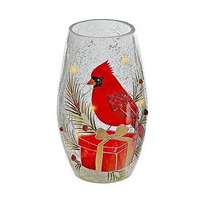 Décoration En Verre Oblong Craquelé À Led (Cardinal Sur Boîte Cadeau)