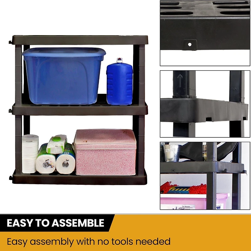 Étagère de rangement de garage en plastique ultra-résistant, étagère robuste à 3 niveaux, 96 cm (H) x 46 cm (P) x 91 cm (L), noire, 204 kg