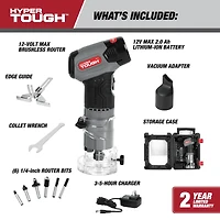 Hyper Tough 12V Max Brushless Lithium-Ion Palm Edge Router with 1.5Ah Battery and Charger, HYPER TOUGH 12V PALM ROUTER