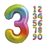 Ballon en aluminium arc-en-ciel, en forme de numéro 3, 34"