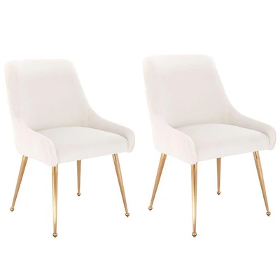 Henry III Dining Chair Set of 2 – Elegant Velvet Dining Accent Chairs with Comfortable Upholstery, Gold Legs, and Stylish Handle Detail on the Back