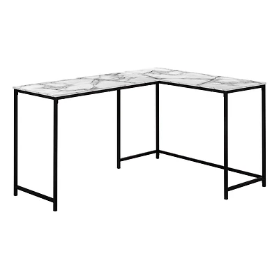 Monarch Specialties Computer Desk, Home Office, Corner, 58"l, L Shape, Work, Laptop, Metal, Laminate, White Marble Look, Black, Contemporary, Modern
