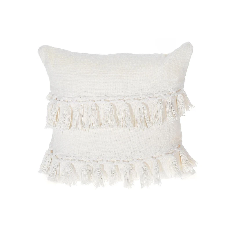 Slub Cotton Ivory Fringe Cushion Emma 18 X 18 - Set of 2