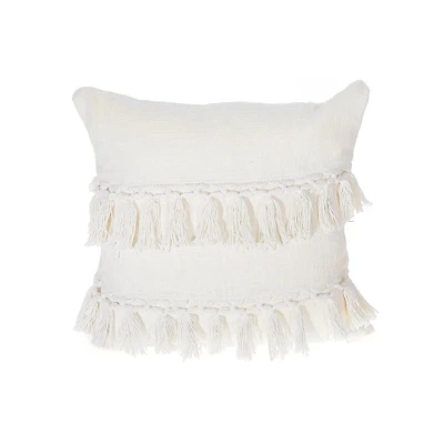 Coton Coton Coton Ivoire Coussin À La Frange Emma 18 X 18 - Ensemble De 2