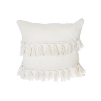 Slub Cotton Ivory Fringe Cushion Emma 18 X 18 - Set of 2