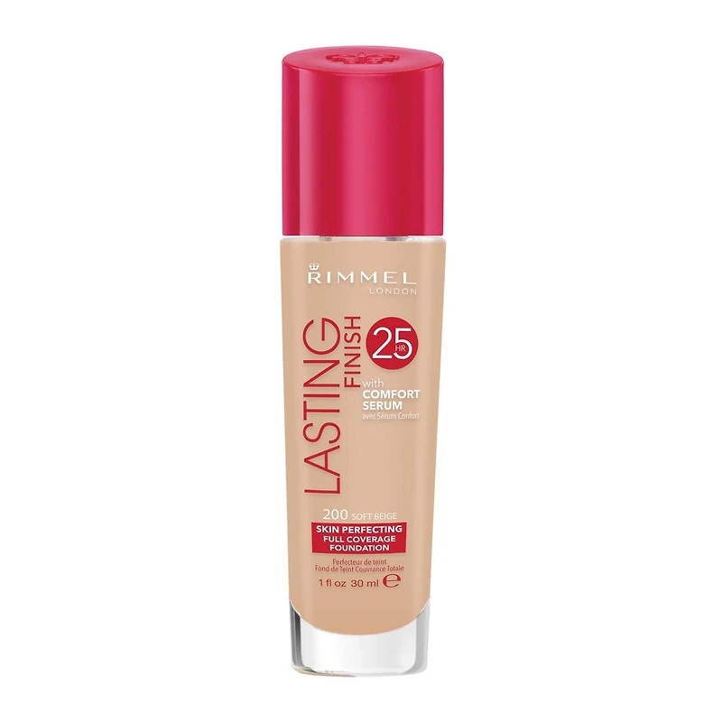 RimmelFond de teint Lasting Finish 25HR, avec vitamine E, hydratation instantanée, résistant à la transpiration & transfert, 100% Sans Cruauté Couvrance longue durée