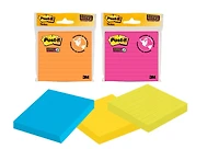 Feuillets Super Collants Post-it®, Ligné, Assorties