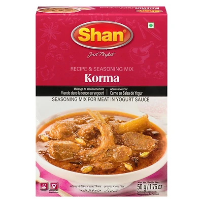 Shan Korma Masala Seasoning Mix – Authentic Indian Spice Kit for Traditional Korma Curry & Meat in Yogurt Sauce – Ideal for Rich Korma Sauce | No Preservatives | Mughlai Flavor Spice Packet (50g), 50 g
