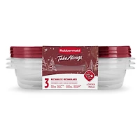 Contenants de conservation des aliments Rubbermaid TakeAlongs, 4 tasses, rouge rhubarbe des fêtes, paquet de 3