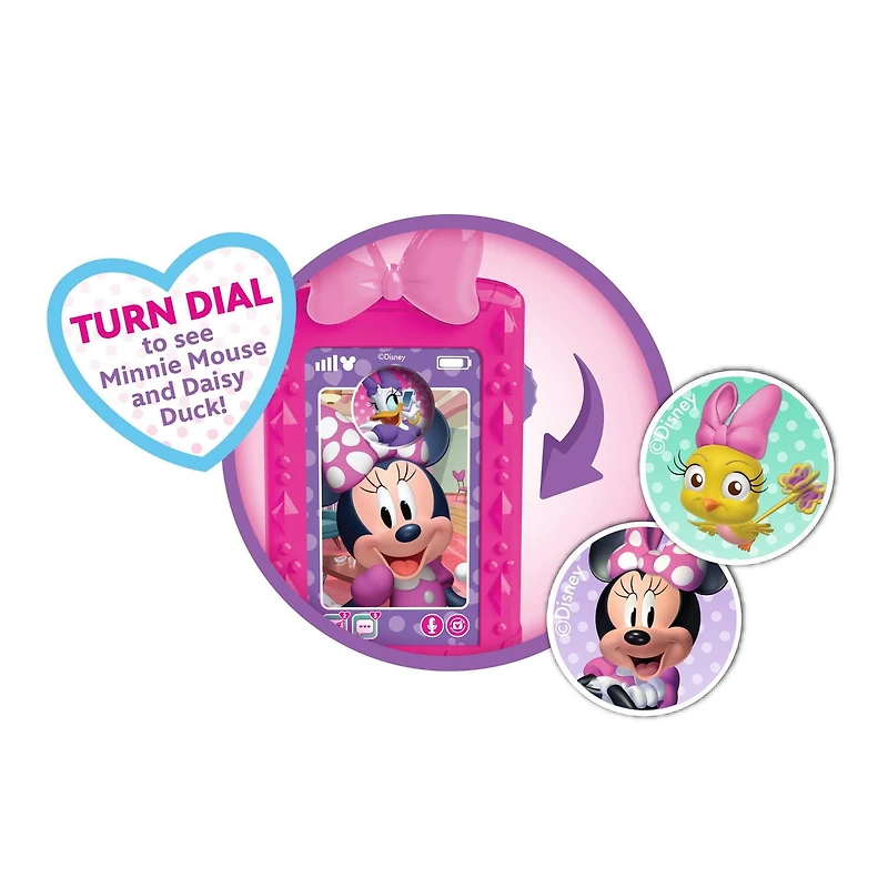Ensemble de Sac Bowfabuleux de Minnie Mouse de Disney Junior, Sac à 9 Eléments pour Jouer en Faisant Semblant avec Téléphone Portable Sons et Lumières, Lunettes de Soleil et Accessoires