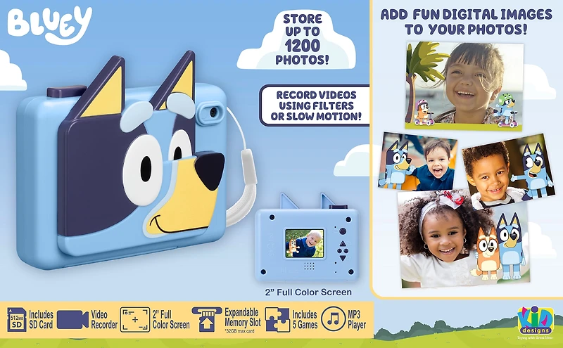 eKids Bluey Digital Camera for Kids with SD Card and Built-in Digital Stickers