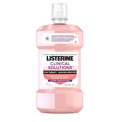 Listerine Clinical Solutions Gum Therapy mouthwash helps treat bleeding gums, kills germs, prevents tartar buildup and is an advanced, targeted solution for healthier gums. Icy Mint, 1 L