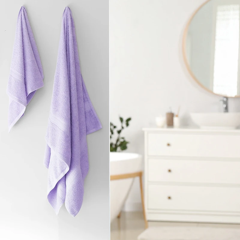 Ensemble de 4 pièces Mainstays Basics, 2 serviettes de bain, 2 serviettes à main, violet 100% Coton, 27x52, 16x26