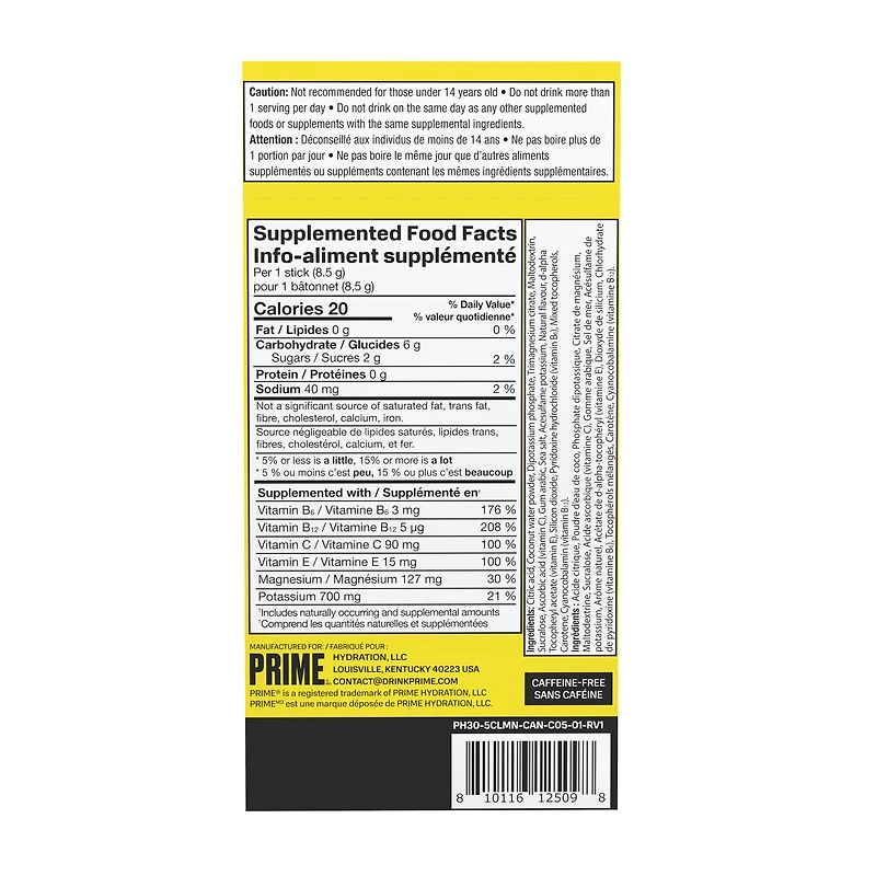 PRIME Bâtonnets Hydration Limonade