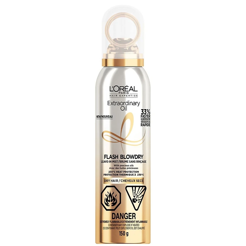 L'Oréal Paris Extraordinary Oil Flash Blowdry Brume Sans Rinçage, Pour Cheveux Secs, Protection Thermique, 150ml Brume Sans Rinçage