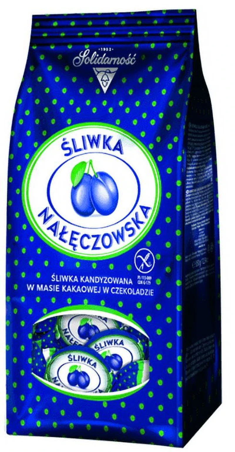 Solidarność Śliwka Nałęczowska Prunes Confites à la Pâte de Cacao Enrobées de Chocolat, Sac de 350g Prunes au cacao, choc. 350g