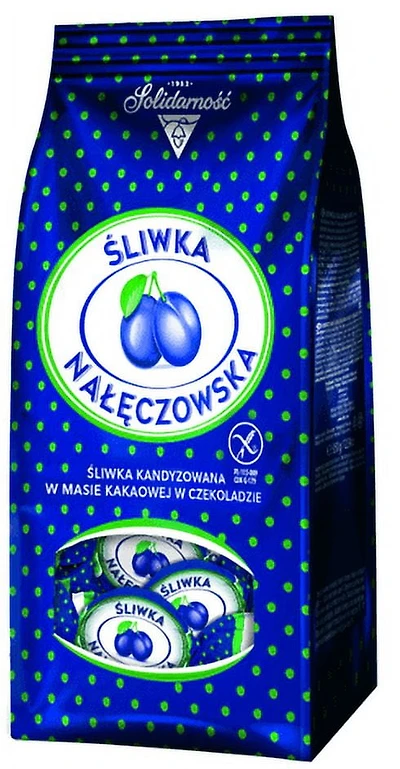 Solidarność Śliwka Nałęczowska Prunes Confites à la Pâte de Cacao Enrobées de Chocolat, Sac de 350g Prunes au cacao, choc. 350g
