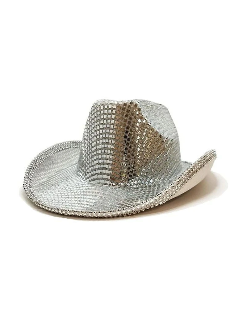 FantastikParty CHAPEAU DE COWBOY ARGENT, chapeau western d'été à large bord, chapeau Fedora classique de couleur unie Chapeau de cowboy en feutre pour homme et femme.