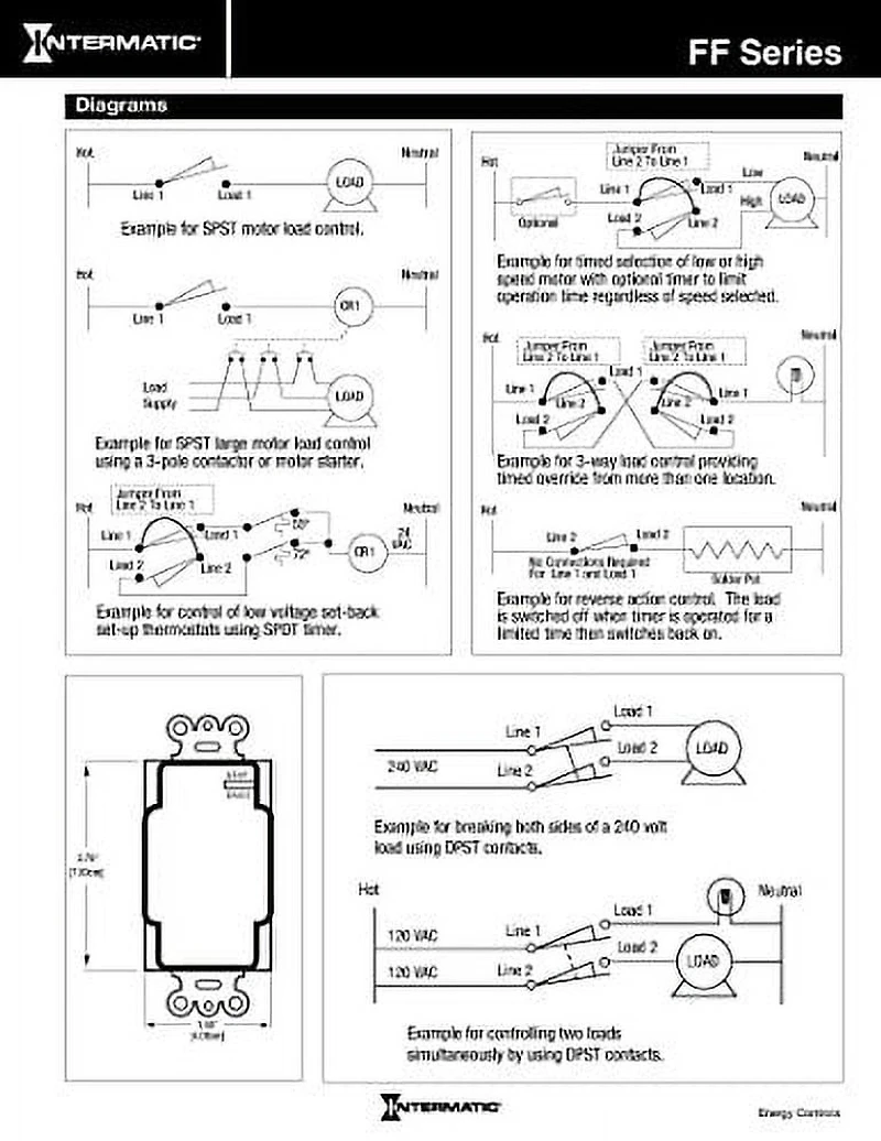 Compte à rebours Intermatic à ressort, 125-277 VAC, 50/60 Hz, SPST, 30 minutes maximum, sans maintien