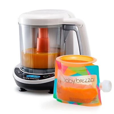 Baby Brezza Robot Culinaire pour Bébé en une Seule Étape de Luxe, avec Système de Pochettes + Entonnoir - Blanc