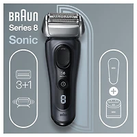 Rasoir électrique Braun Series 8 8453cc pour homme, tête 3+1 avec tondeuse de précision, rasoir électrique, technologie sonique et tête d’adaptation à 40°, centre SmartCare 5 en 1, utilisation sur pea