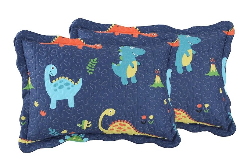 Marina Decoration Rich Printed Stitching Coverlet Bedspread Ultra Soft Summer Bedding Quilt Set with Quilted Sham, Dinosaur Zoo with Navy Blue Pattern