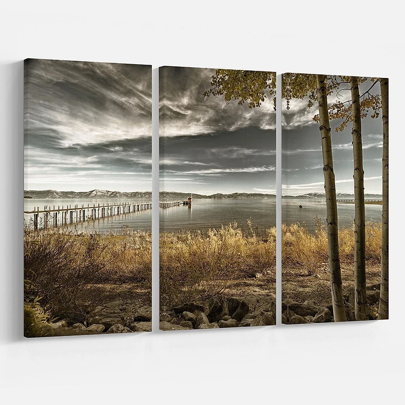 Designart Pier in Brown Lake Canvas Wall Art