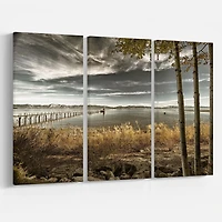 Designart Pier in Brown Lake Canvas Wall Art
