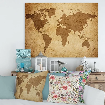 Designart Ancienne carte du monde V Art mural sur toile