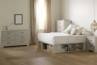 Lit avec paniers de rangement en osier inclus Queen, fini Chêne hivernal, collection Versa de Meubles South Shore