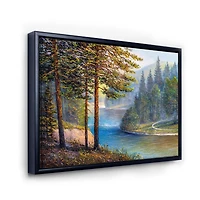 Designart Lumière du soleil du matin à travers la forêt de pins et de sapins ART MURAL À CADRE FLOTT