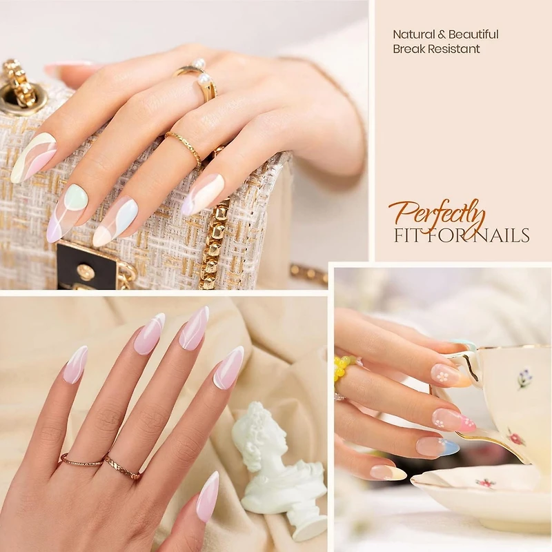 Beetles Gel Nail Kit Almond Nail Tips Easy Nail Extension Set 5 In 1 Nail Glue Gel with 240Pcs Pre shaped Medium Almond Nail Tips & UV Nail Lamp Acrylic Nail Clipper DIY Art Gifts for Her