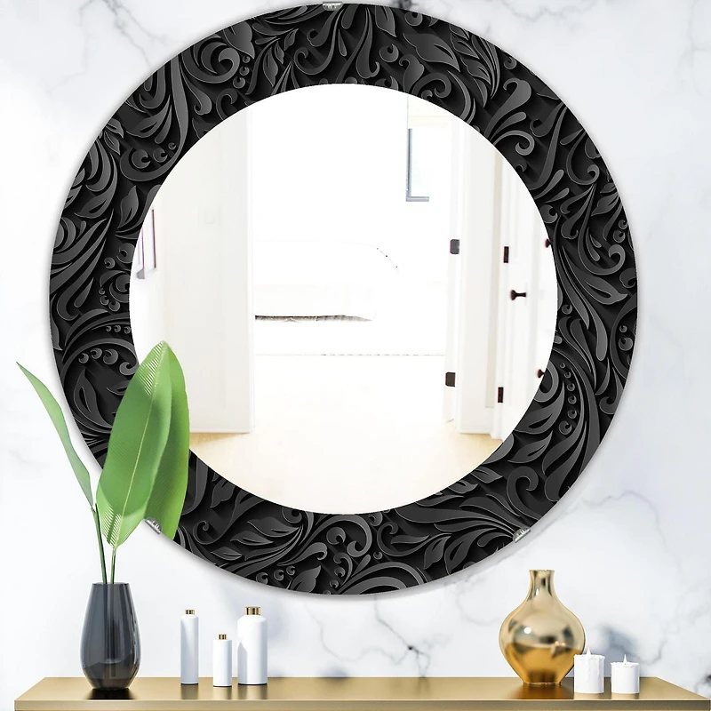 Designart 'Obsidian Impressions 10' Miroir Moderne - Miroir Mural Ovale ou Rond - 32x32