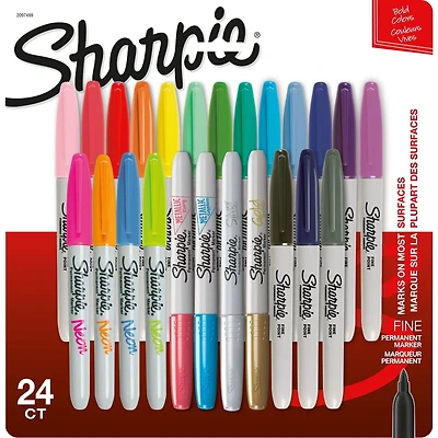 Marqueurs permanents Sharpie, pointe fine, couleurs assorties 24 unités