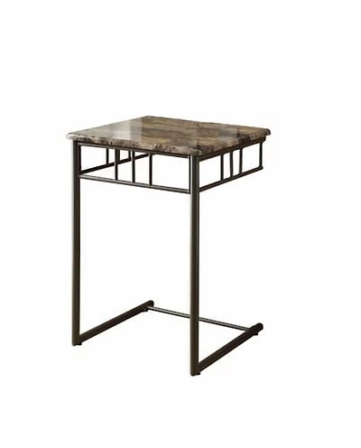 Monarch Specialties Accent Table, C-shaped, End, Side, Snack, Living Room, Bedroom, Metal, Laminate, Brown Marble Look, Contemporary, Modern