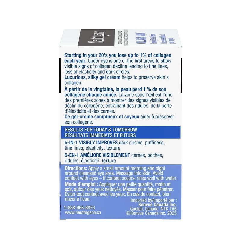 Neutrogena Collagen Bank Reviving Eye Gel Cream, Fragrance Free Under Eye Moisturizer Helps Preserve Collagen, Visibly Improves Dark Circles & Puffiness, Tone-Improving Niacinamide
