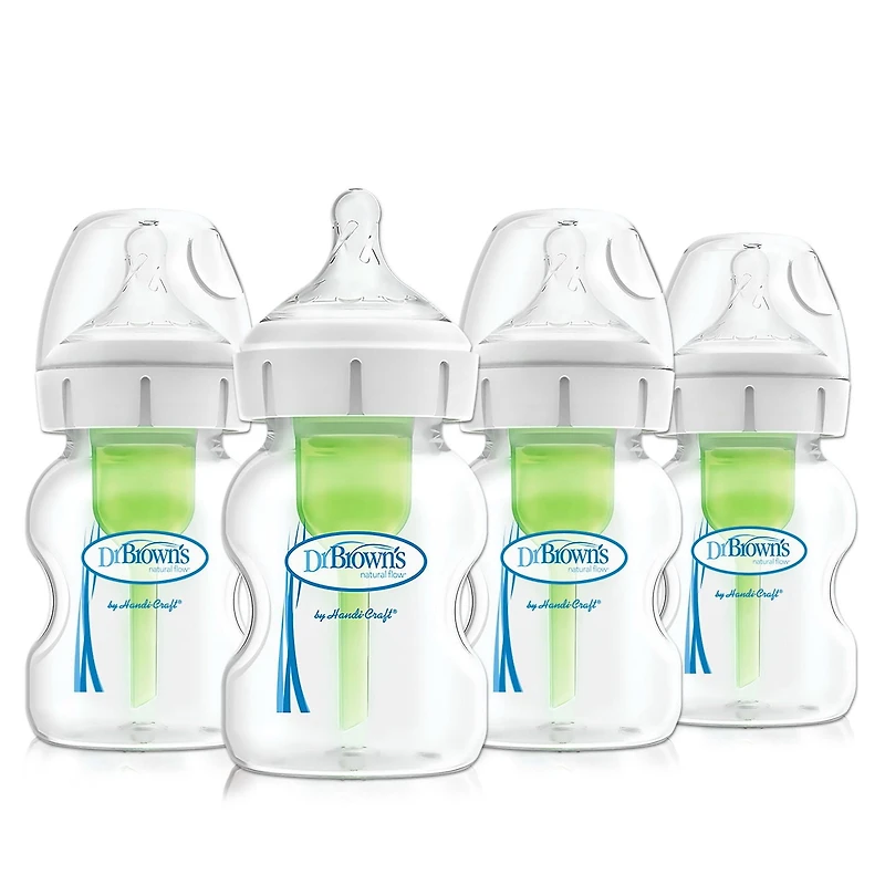 Dr. Brown’s Natural Flow Anti-Colic Options+ Wide-Neck Baby Bottle, 5 oz/150 mL, Level 1 Nipple, 4-Pack, 0m+, 5 oz 4 pack