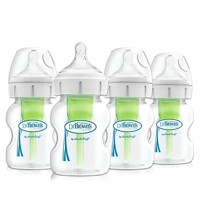 Dr. Brown’s Natural Flow Anti-Colic Options+ Wide-Neck Baby Bottle, 5 oz/150 mL, Level 1 Nipple, 4-Pack, 0m+, 5 oz 4 pack